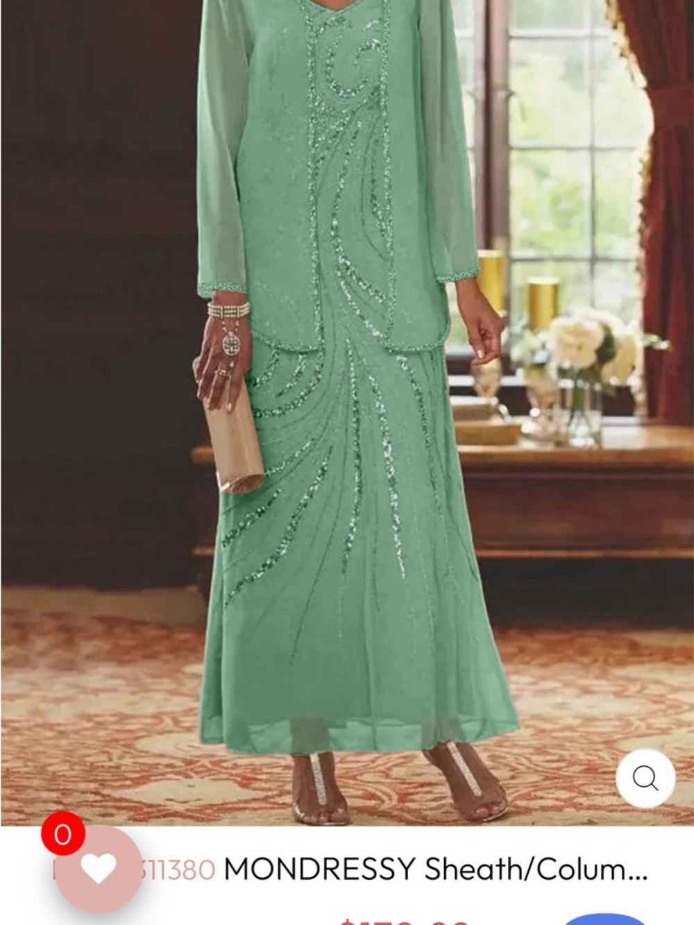 Mint Green Beaded Sheath Dress with Jacket